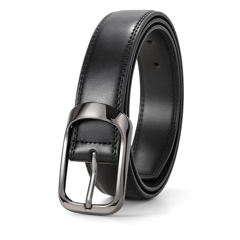 JASGOOD Mens Black Leather Dress Belts Mens Casual Belt For Jeans Pants Work Suits and Uniform With Single Prong Buckle