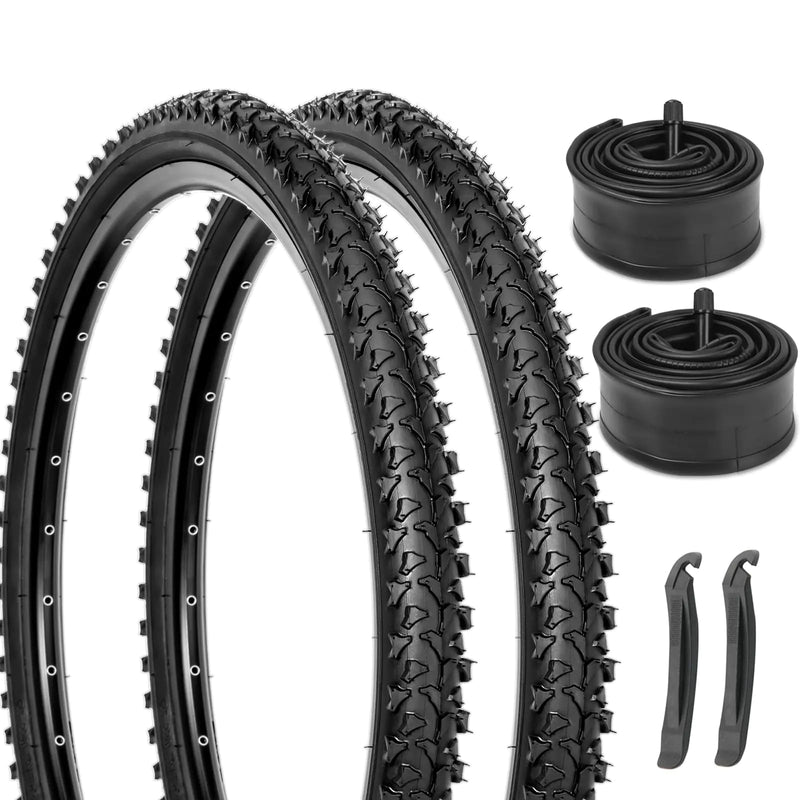 Hycline Mountain Bike Tires Set: 2-Pack 26x1.95 inch Folding Replacement Puncture-Resistant Bicycle Tire High-Performance 26 inch Bike Tires and 2 Pcs Bike Tubes Schrader Valve with Tire Levers