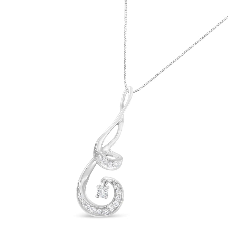 Espira 10K White Gold 1/5 Cttw Brilliant-Cut Diamond Sparkling Spiral 18" Pendant Necklace (J-K color, I2-I3 Clarity)