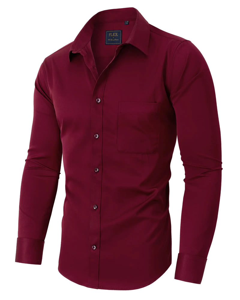 Alimens & Gentle Boys Dress Shirts Long Sleeve Stretch Shirts Solid Formal Wrinkle-Free Shirt with Pocket Wine Red