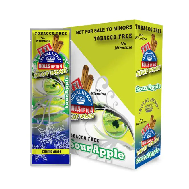 XXL Size Hemp Wraps 2 Count Per Sleeve Pack of 25 (Sour Apple)