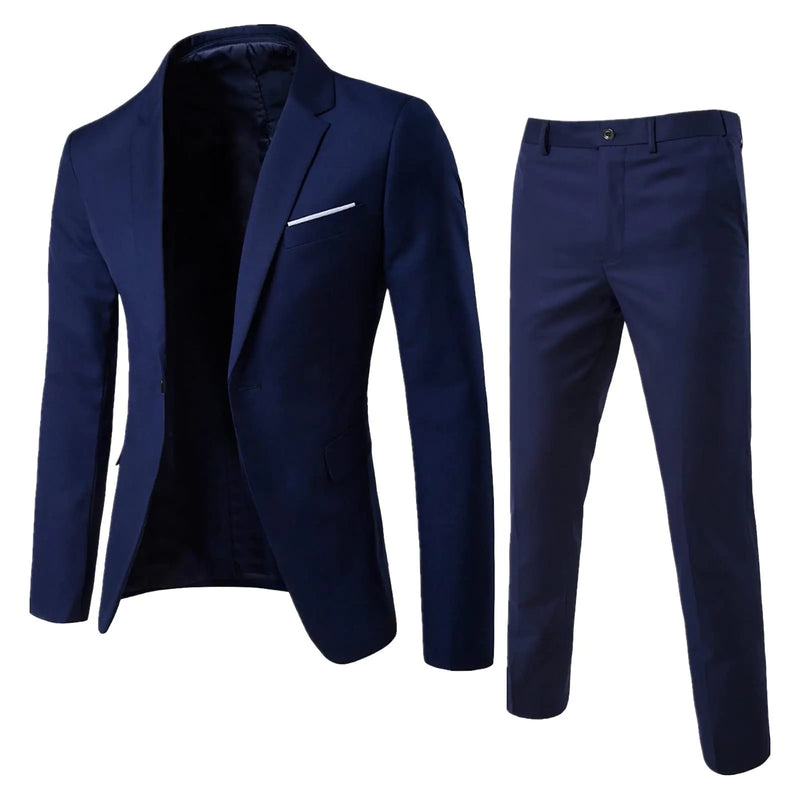 Mens 2 Piece Slim Fit Suit One Button Jacket Blazer Pants Suit Set for Dress Business Wedding Party(NavyM)