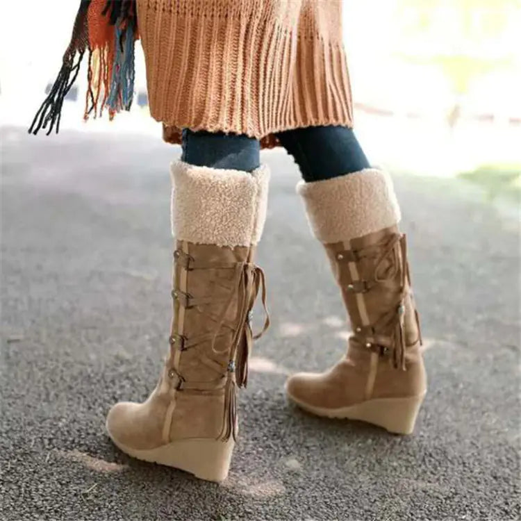 Plus Size Suede High-Top Boots with Fringe 40-43
