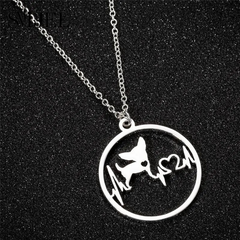 Circular Chihuahua Heartbeat Necklace