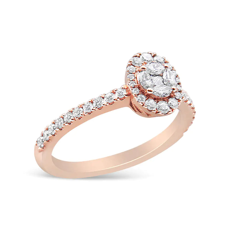 18K Rose Gold 1/2 Cttw Composite Marquise Composite Diamond Oval Shaped Halo Engagement Ring (F-G Color, VS1-VS2 Clarity)