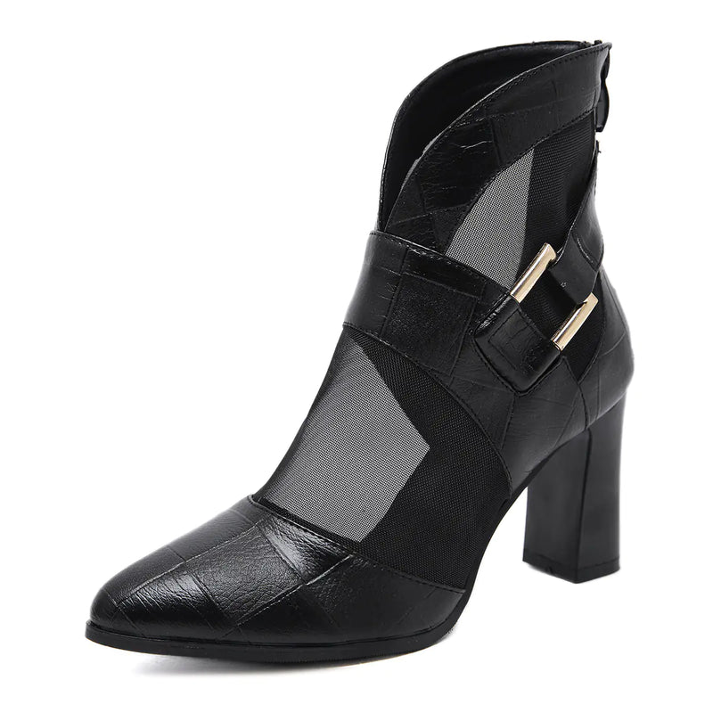 Mesh Heeled Sandals, Pointed Toe Design