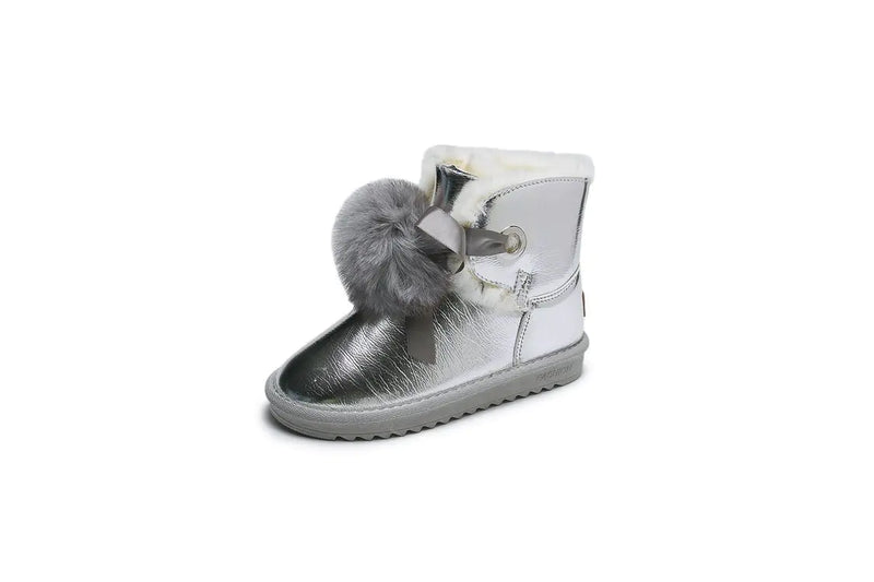 Fashionable White and Silver Waterproof Snow Boots
