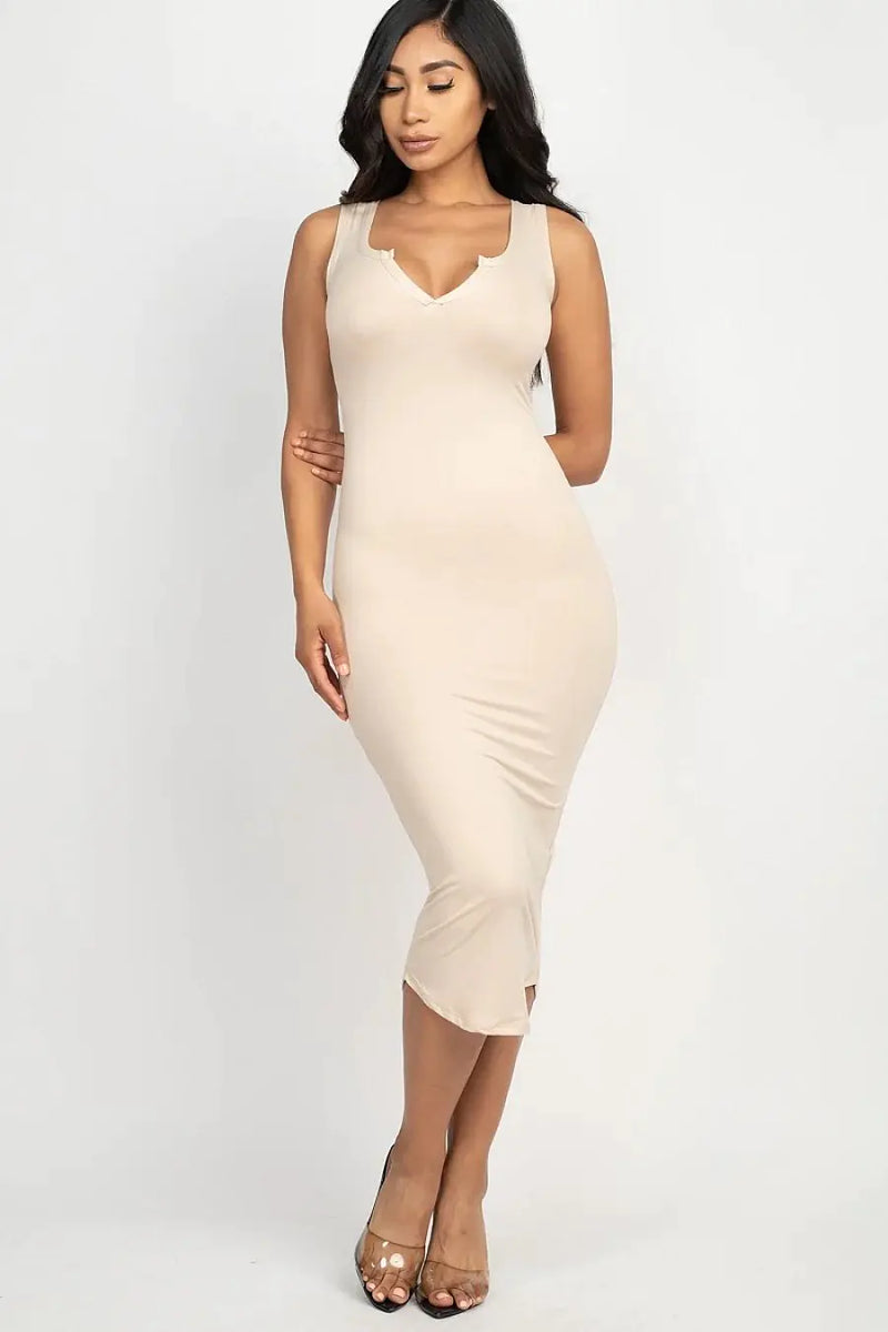 WOMEN SPLIT NECK TANK DRESS