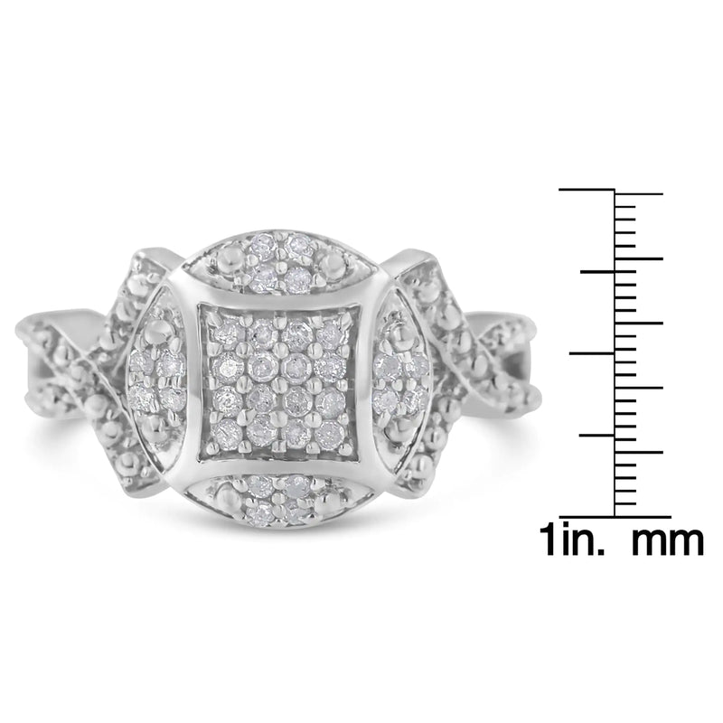 .925 Sterling Silver 1/3 Cttw Diamond Square-in-Circle Composite Cluster Ribbon Shank Fashion or Cocktail Ring (I-J Color, I3 Clarity)