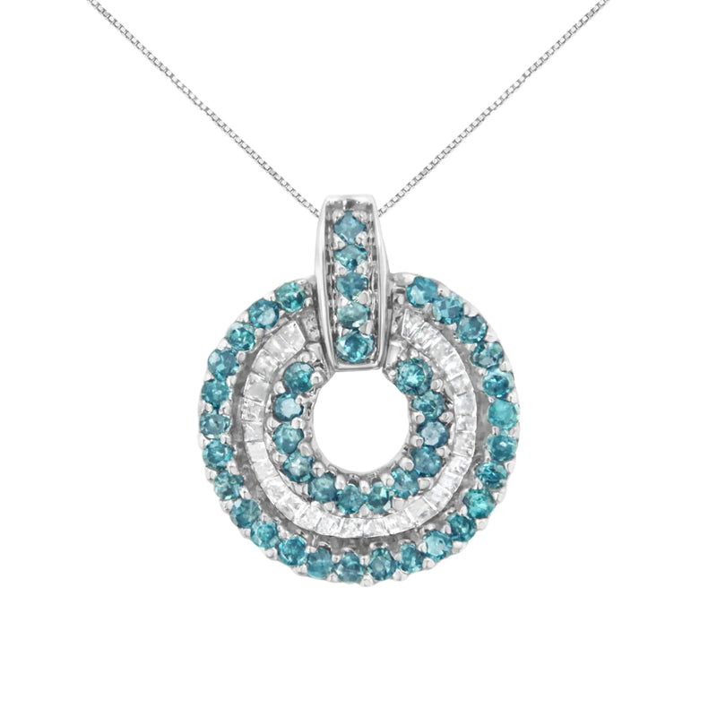 14KT White Gold 1/2 cttw Treated Blue Diamond Round Pendant Necklace (I-J, I1-I2)