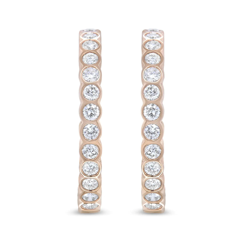 18K Rose Gold 1 Cttw Round Bezel-Set Diamond Hoop Earrings (F-G Color, VS1-VS2 Clarity)