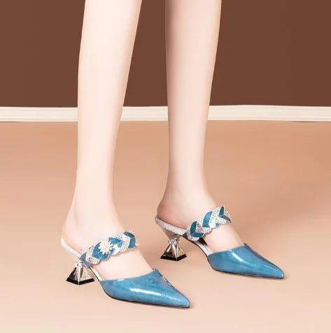 Pointed-Toe Rhinestone High-Heeled Sandals and Slippers