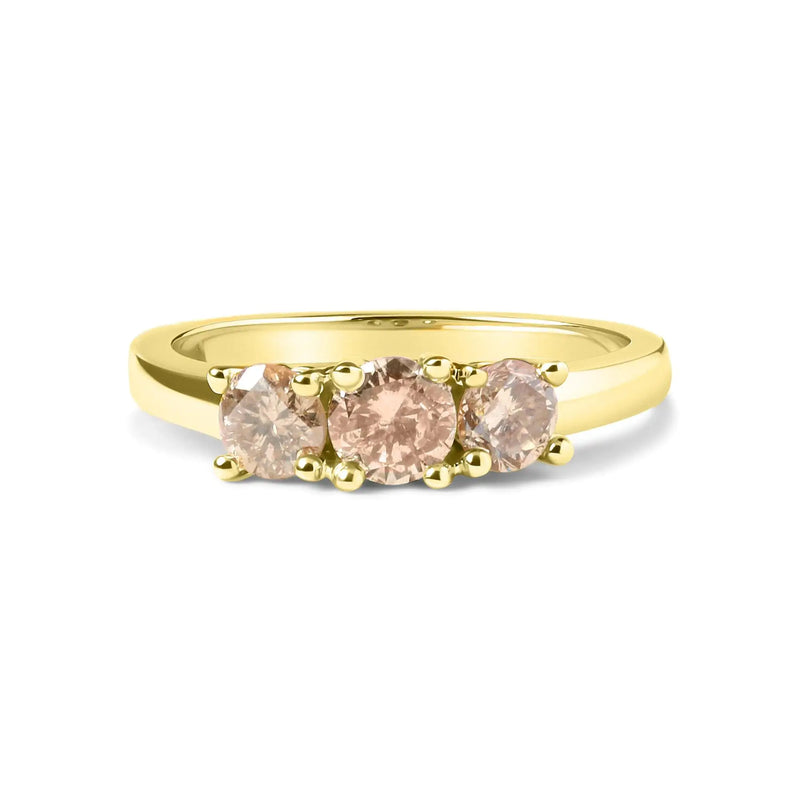 10K Yellow Gold 1.00 Cttw Champagne Diamond 3-Stone Band Ring (J-K Color, I1-I2 Clarity)