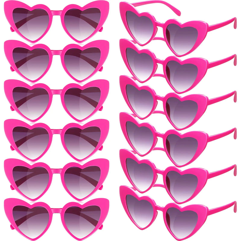 Flutesan 12 Pairs Bachelorette Sunglasses Heart Sunglasses Bulk Heart Shaped Sunglasses Bachelorette Party Supplies for Women(Rose Red)