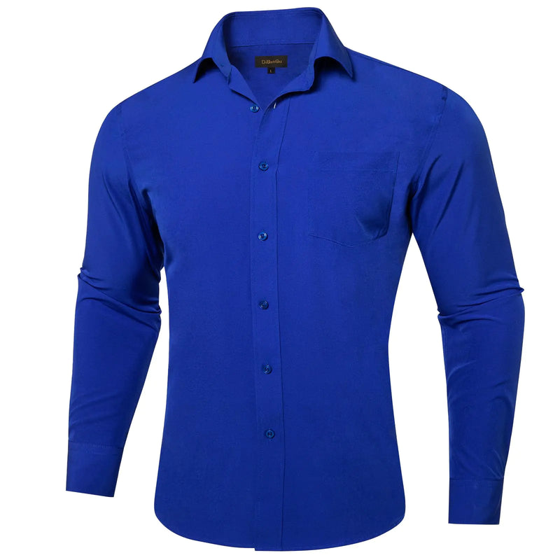 DiBanGu Mens Royal Blue Dress Shirts Solid Long Sleeve Stretch Wrinkle-Free Formal Shirt with Pocket Business Casual Button Down Shirts