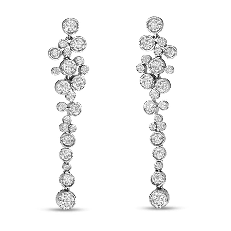 18K White Gold 3.15 Cttw Round Diamond Waterfall Drop Dangle Stud Earrings (H-I Color, VS1-VS2 Clarity)