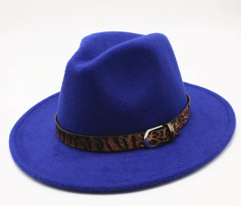 Fall Winter New Wool Fedora with Leopard Print Hat
