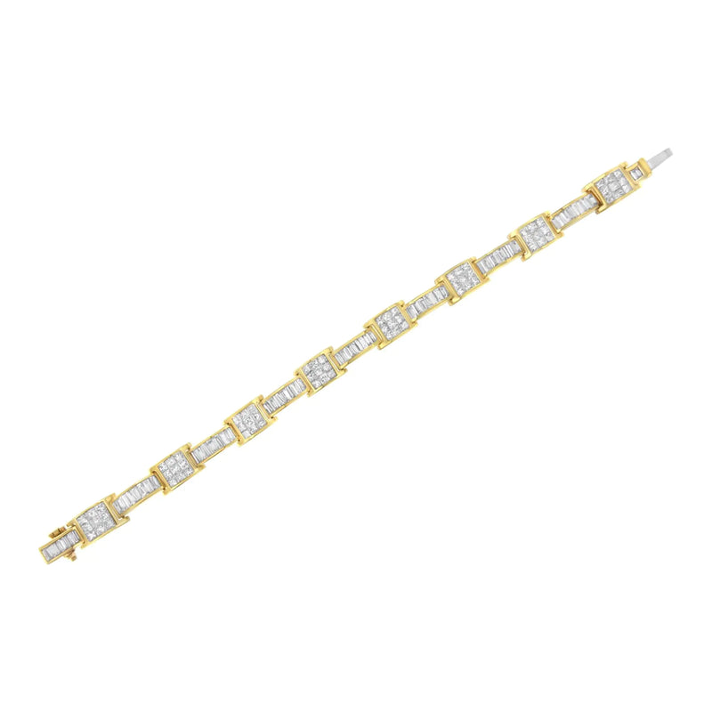 14K Yellow Gold Princess and Baguette-Cut Diamond Box-Link Bracelet(10.75 cttw,G-H Color,VS2-SI1 Clarity)