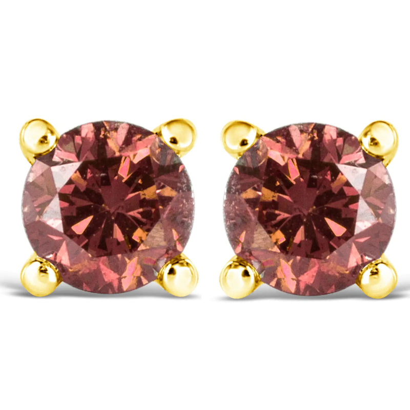 14K Yellow Gold 1/2 Cttw Round Brilliant Cut Lab Grown Pink Diamond 4-Prong Classic Solitaire Earrings (Pink Color, VVS2-VS1 Clarity)