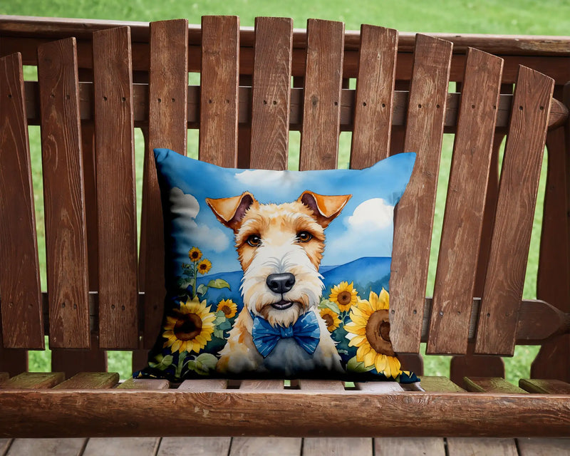 Fox Terrier in Sunflowers Throw Pillow