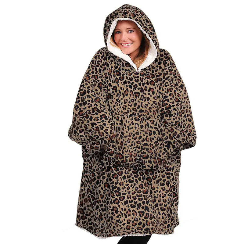 Leopard Print Camouflage Hoodie with Warm Fleece Blanket