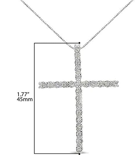 .925 Sterling Silver 1/2 Cttw Brilliant Cut Diamond Miracle-Set Cross 18" Unisex Pendant Necklace (I-J Color, I3 Clarity)