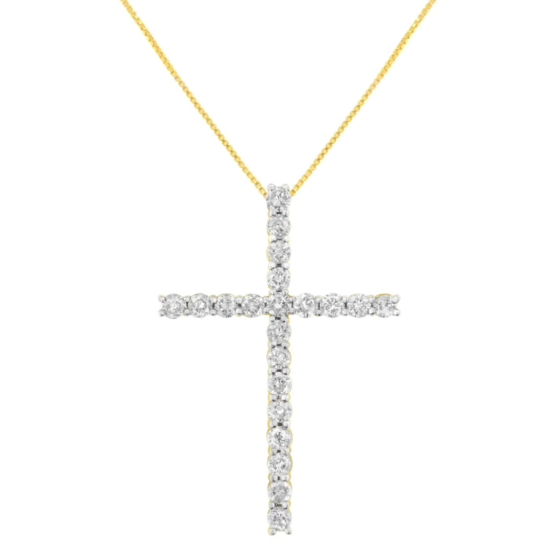 10K Yellow Gold Plated .925 Sterling Silver 4.0 Cttw Round Cut Diamond Cross Pendant Necklace (J-K Color, I1-I2 Clarity) - 18"