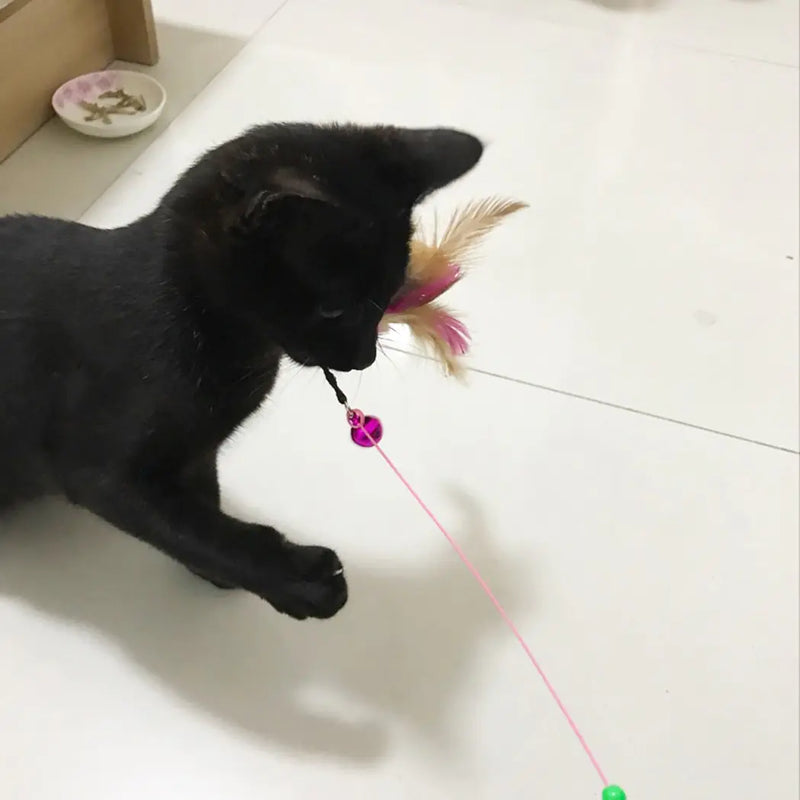 Cat Toy Stick Feather Wand With Bell Mouse Cage