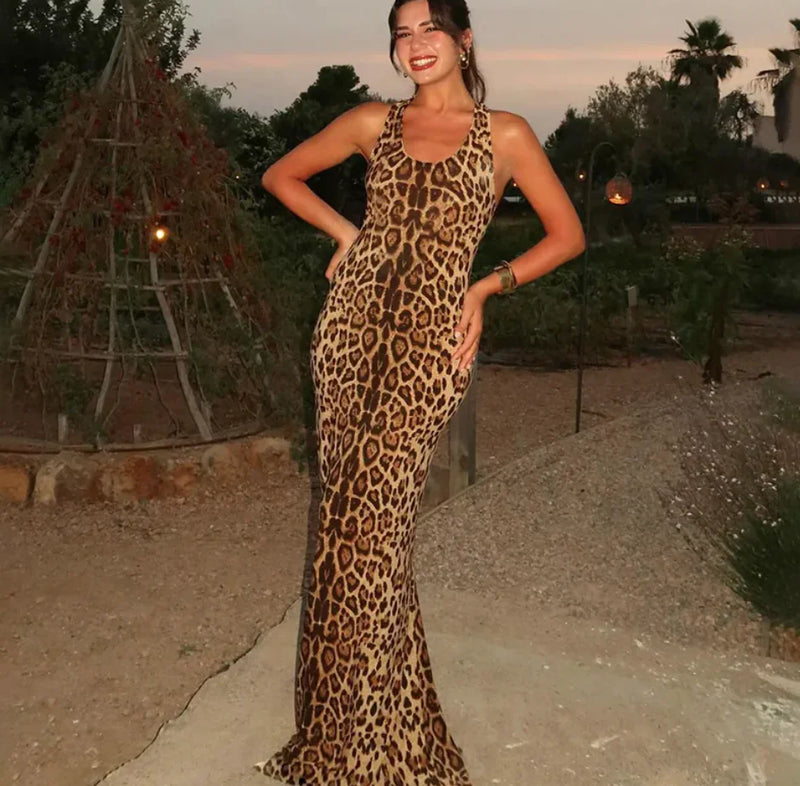 Leopard Print Sleeveless Fall Dress