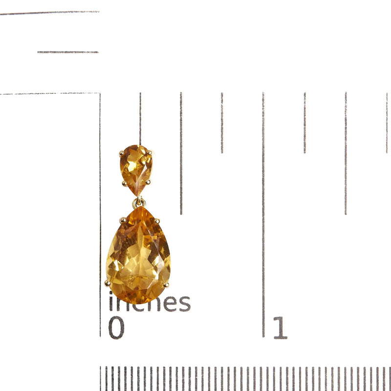 10K Yellow Gold Plated .925 Sterling Silver 12 1/3 Cttw Pear Shaped Orange Citrine Dangle Double Drop Stud Earring