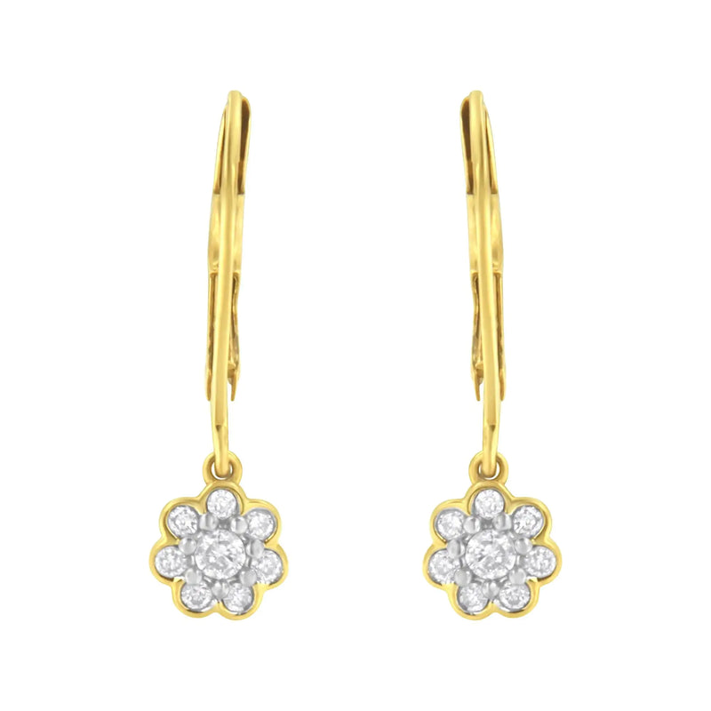 2 Micron 10KT Yellow Gold Plated Sterling Silver Diamond Drop Cluster Earrings (1/4 cttw, I-J Color, I2-I3 Clarity)