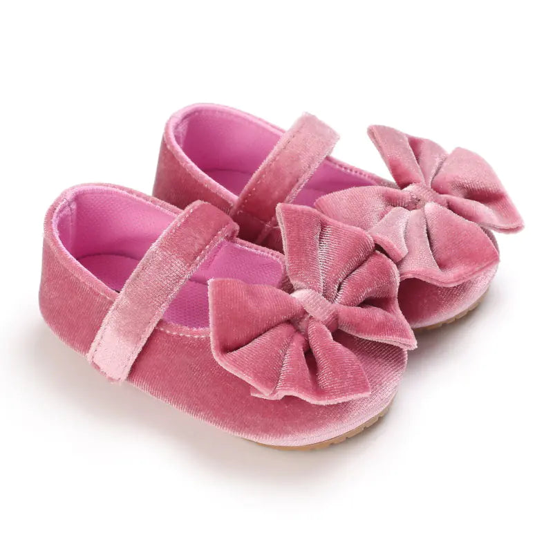 Cotton Baby Girl Moccasins with Bow - Soft Soled