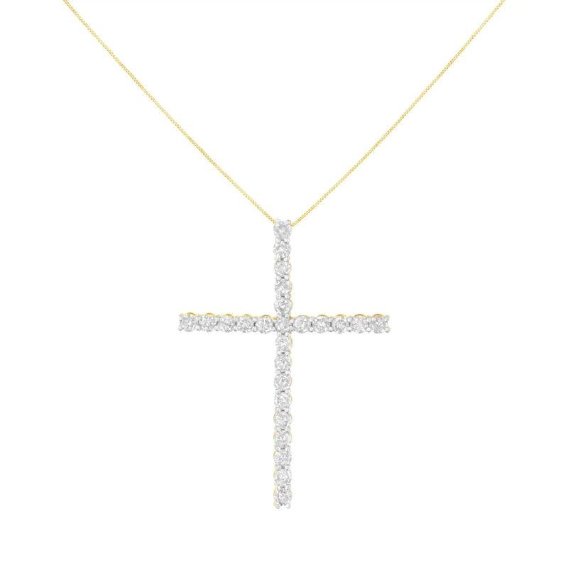 .925 Sterling Silver 3.0 Cttw Round Shape Diamond 1-1/2" Cross Pendant with Box Chain Necklace (J-K Color, I2-I3 Clarity) - 18"