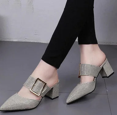 Chunky Heeled Sandals, Pointed Toe Mules, Heeled Slides