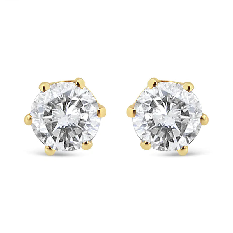 14K Yellow Gold Diamond Solitaire 6 Prong Stud Earrings (3/4 cttw, I-J Color, I2-I3 Clarity)