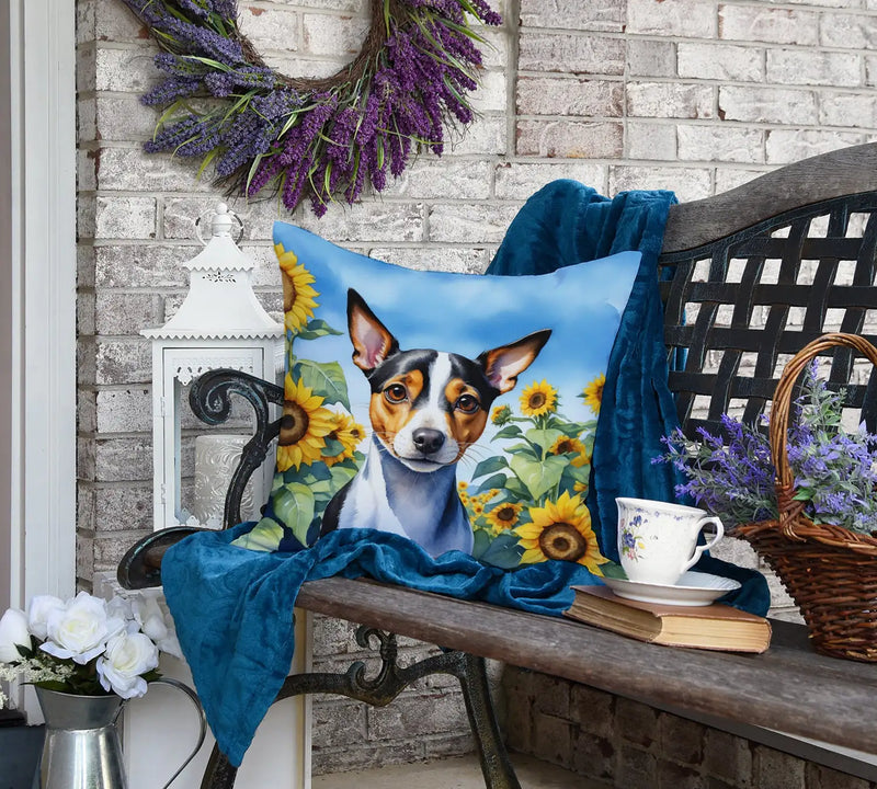 Rat Terrier in Sunflowers Throw Pillow