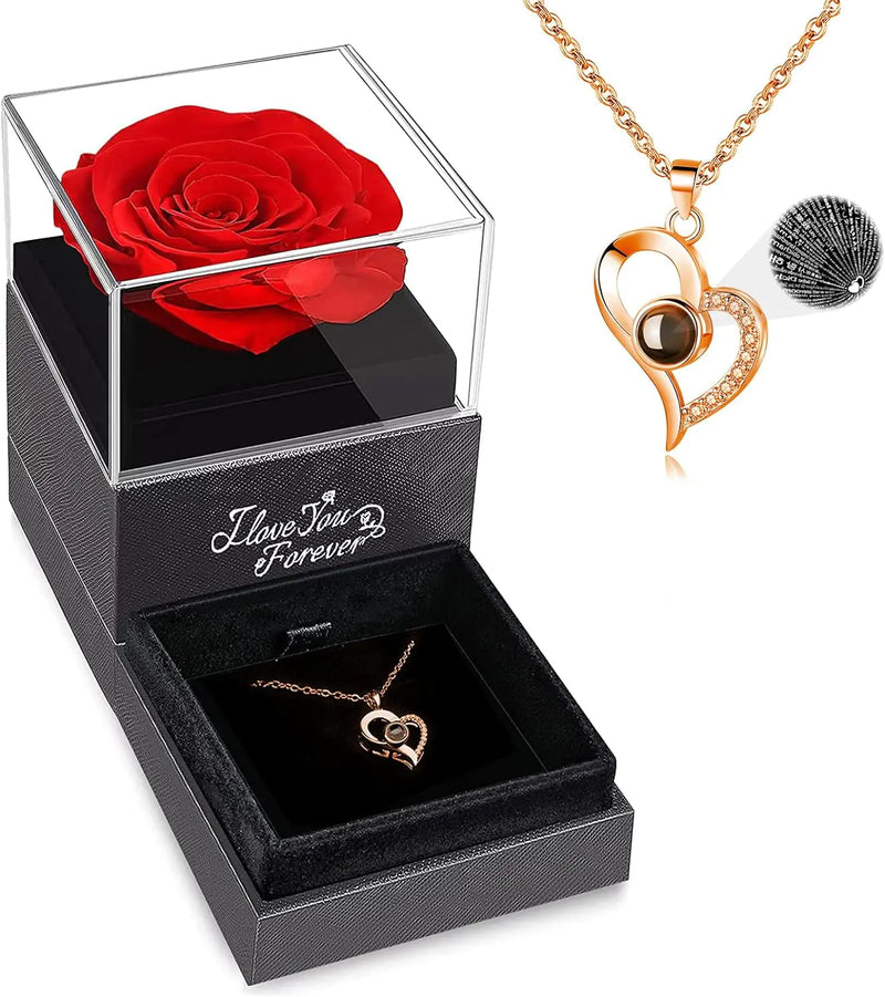 WILDLOVE Preserved Real Rose with I Love You Necklace, Christmas Gifts for Women, Mom, Grandma, Wife and Girlfriend, Birthday Anniversary Valentine&