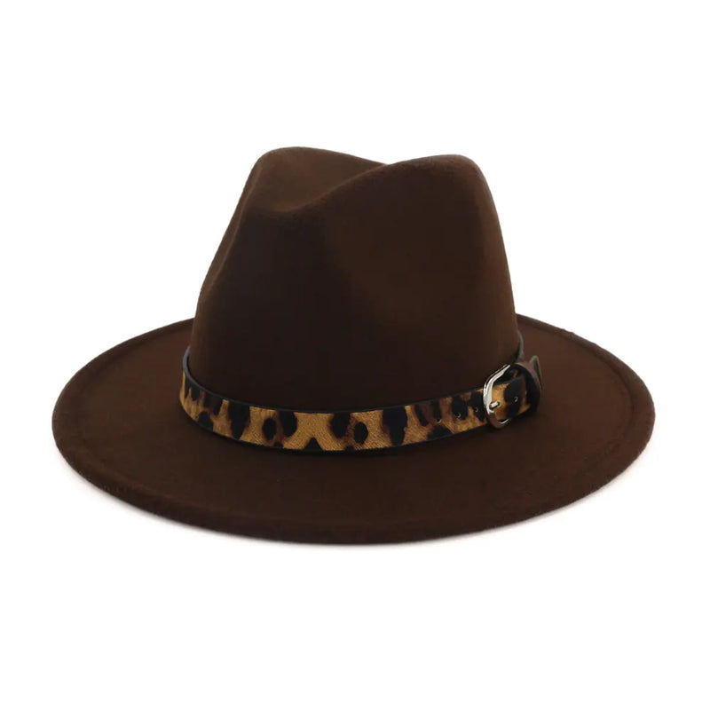 Fall Winter New Wool Fedora with Leopard Print Hat