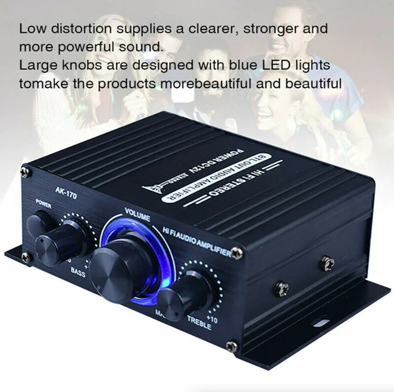 400W 12V 2 Channel Powerful Stereo Audio Power Amplifier HiFi Bass Amp Car Home