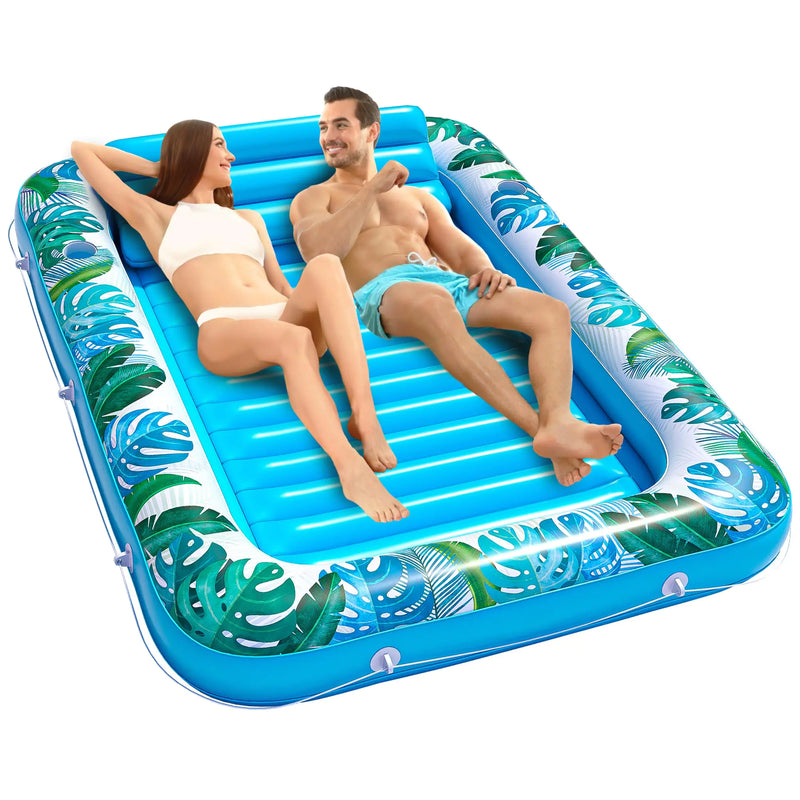 JAMBO Extra Large 80" x 56" Tanning Pool Lounger Float Sun Tanning Pool Float Inflatable Water Lounge Raft Pool Lounger for Adults Tanning Raft Float Big Pool Tub Water Tanning Bed Kiddie Pool