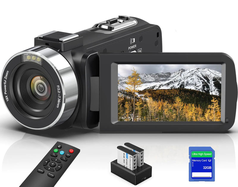 8K 64MP Video Camera Camcorder with IR Night Vision Vlogging Camera 18X Zoom WiFi Digital Touch Screen Camcorder for YouTube with 32G SD Card 2.4G Remote Control Microphone and Two Batteries