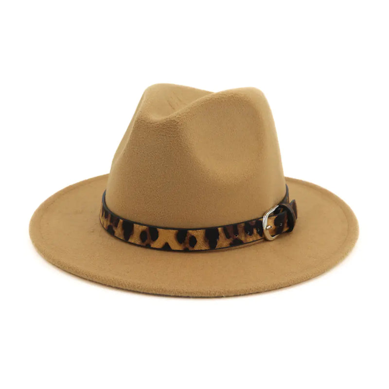 Fall Winter New Wool Fedora with Leopard Print Hat