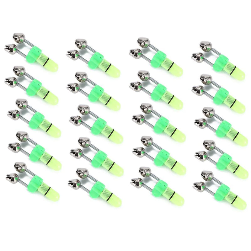 10/40 PC LED Night Fishing Bite Bait Alarm 2 Bells Light Rod Tip Clip Alert Ring