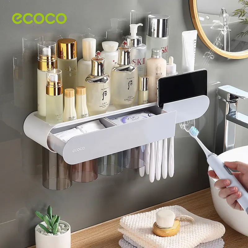 ECOCO 2/3/4 Cups Magnetic Adsorption Toothbrush Holder Automatic Squeezer