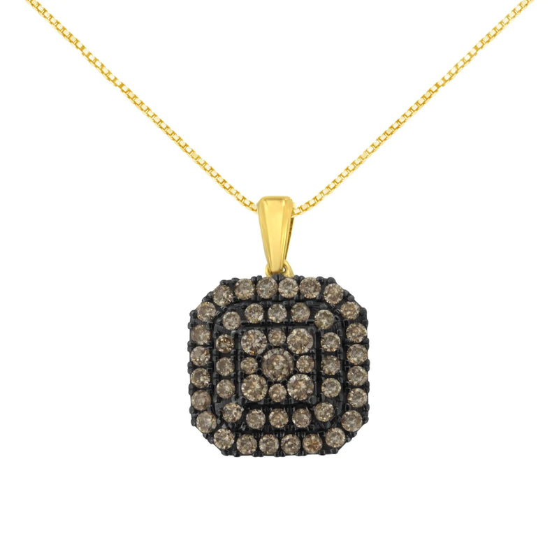 10K Yellow Gold Plated .925 Sterling Silver 1.0 cttw Black Rhodium Diamond Halo 18" Pendant Necklace (J-K Color, I1-I2 Clarity)