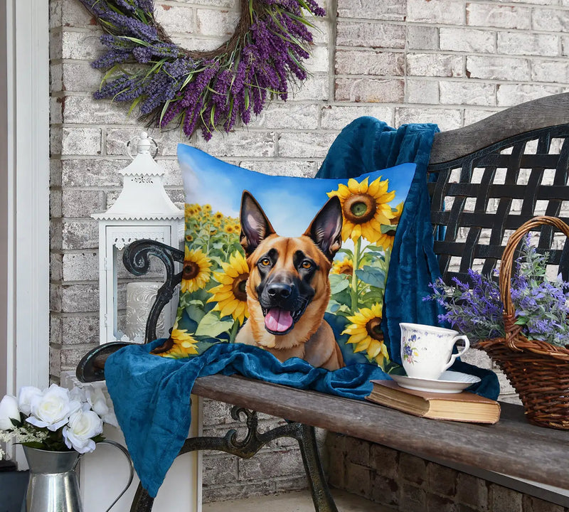 Belgian Malinois in Sunflowers Throw Pillow