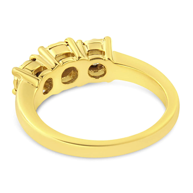 14K Yellow Gold Plated .925 Sterling Silver 3/4 Cttw Diamond Three Stone Illusion Plate Ring (J-K color, I1-I2 clarity)