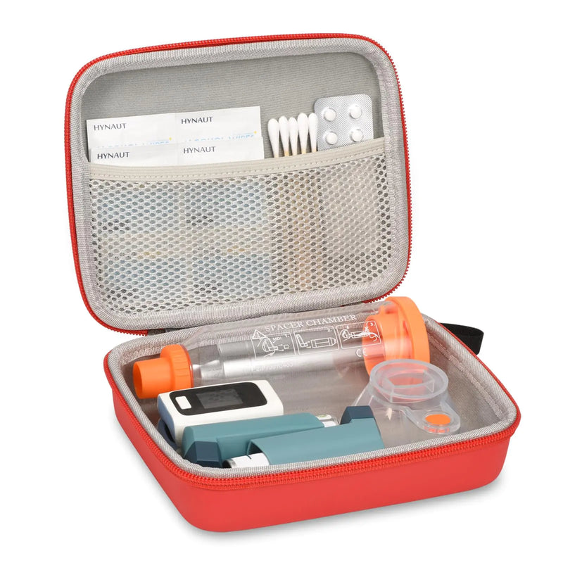 Klawdsky Hard Travel Case for Asthma Inhaler Inhaler Spacer Case for Kids and Adults Masks Asthma Accessories Case with Mesh Pocket for Medicine and Other Accessories Red (Case Only)