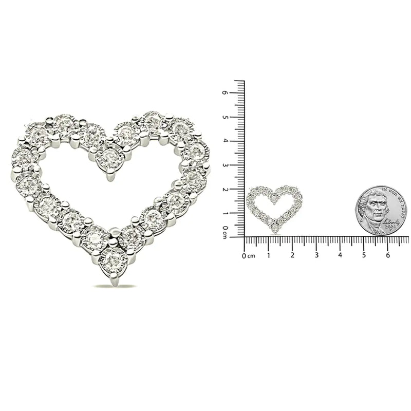 .925 Sterling Silver 1/2 Cttw Diamond Open Heart 18" Pendant Necklace (I-J Color, I2-I3 Clarity)