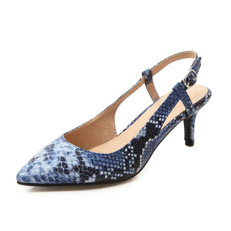 Snake Print Pointed Toe Heeled Sandals for Women